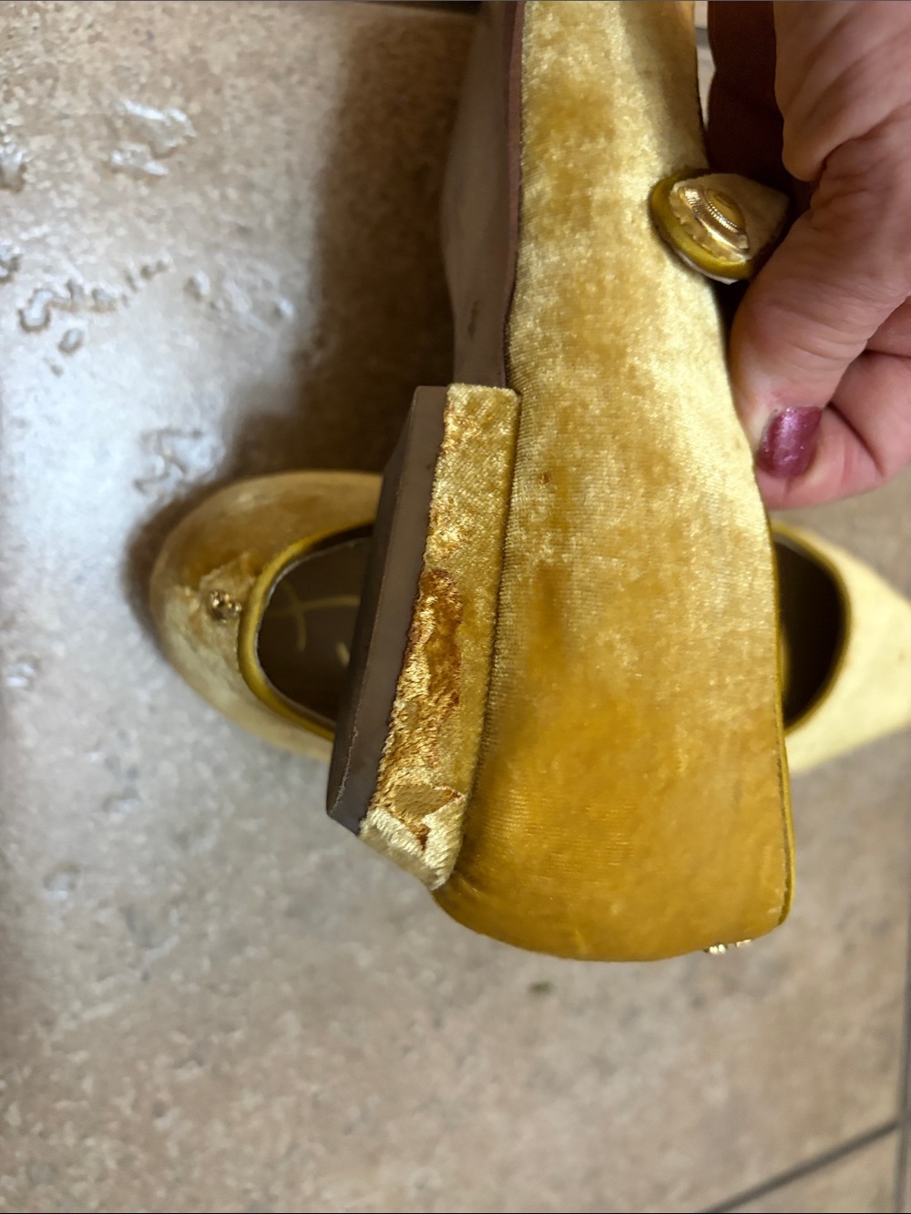 Sam Edelman Gold Velvet Mary Jane Pointed-Toe Flats - Picture 7 of 9
